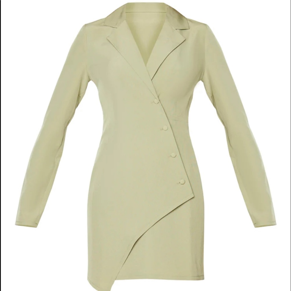Sage Khaki Button Detail Wrap Blazer Dress